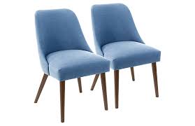 The vibrant and unique hague side chair features soft blue velvet upholstery over a gold stainless steel frame. S 2 Barron Side Chairs French Blue Linen One Kings Lane