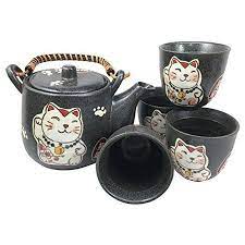 Japanese Maneki Neko Cat Black Tea Set Pot And Cups Serves 4 Lucky Charm Ceramic Walmart Com In 2020 Cat Teapot Tea Pots Teapot Decor