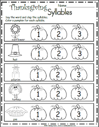 Free Kindergarten Worksheets For November Thanksgiving Syllables Madebyteachers Thanksgiving Kindergarten Thanksgiving Worksheets Syllables Kindergarten