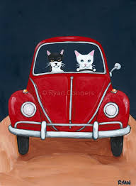 Red Car Road Trip Cats Original Cat Folk Art Painting Road Trip Car Folk Art Painting Cat Painting