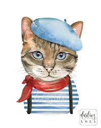 Adorable French Kitty Art Print This Is A Print Of My Original Watercolor Illustration Print Details Available In Watercolor Cat Cat Artwork French Cats