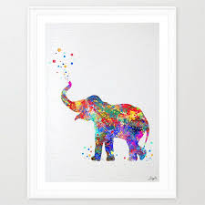 Baby Elephant Trunk Up Watercolor Illustration Art Print Wall Art Poster Nursery Kids Art Print Wall Hangin Kids Art Prints Elephant Painting Elephant Trunk Up