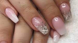 Gemming violet this violet matte finish is a lovely design, complete with matching gems and white petals that can match a variety of outfits. Acrylic Nails Pink And White Ombre Silver Glitter Youtube