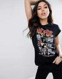 Clearlove oversize langarm shirt damen oversize oberteile tunika lose bluse asymmetrisch sweatshirt (verpackung mehrweg), schwarz, xxl. Asos T Shirt Mit Ac Dc Print Asos