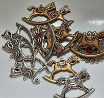 Vintage Stamped Goldtone Large Rocking Horse Charms lot of