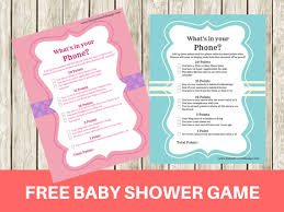 Free Printable Modern What S In Your Phone Baby Shower Game Baby Shower Ideas The Free Baby Shower Printables Baby Shower Printables Free Baby Shower Games