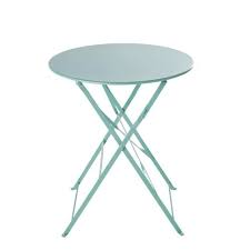 taula de jardi rodona plegable de metall de color blau turquesa 58 d guinguette maisons du monde tuintafels metaal blauw groen