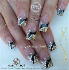 Black Gold Silver Nails With Bling Bling Nails Silver Nails Gold Nail Art