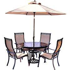 Phi villa outdoor dining set for 4, 5 pcs patio dining table & chair set clearance with 4 swivel dining chairs & 1 square 37x 37 umbrella dining table (1.57 hole), for outdoor kitchen lawn & garden. Hanover Monaco 5 Piece Outdoor Dining Set With Round Glass Top Table And Contoured Sling Stationary Chairs Umbrella And Base Mondn5pcg Su The Home Depot