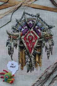 All items are machine stitched, then cut and snapped by hand. World Of Warcraft Crest Banner Of The Horde Horde Cross Etsy Cross Stitch Cross Stitch Patterns World Of Warcraft