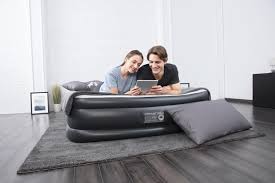 The smart air beds 5 x 1 inflatable sofa bed is made of pvc vinyl which is easy to clean or repair should any kind of mishaps occur (comes with a patch kit). Aerobed Queen 17 Tritech Air Mattress With Built In Ac Pump Walmart Com Walmart Com