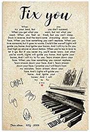 amazon com coldplay fix you chords song lyrics signed gift for fans poster poster home art wall posters no fram song lyric signs fix you how are you feeling