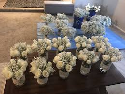 Diy Wedding Flowers Beautiful Costco Roses And Baby S Breath Mason Jars From Wall Mart Diy Wedding Flowers Costco Wedding Flowers Wedding Centerpieces Diy