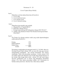 500.000 x 20% = rp. Pertemuan 19 20 Cost Of Capital Biaya Modal Soal 1