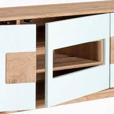 Hängevitrine fun aus sonoma eiche weiß hochglanz wohnraum inkl. Design Tv Schrank In Weiss Eiche Bianco 3 Turen Geratefach Julecas