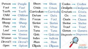 Irregular Plurals Helpful List Of Irregular Plural Nouns In English Youtube