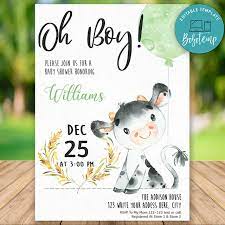 Editable Oh Boy Cow Baby Shower Invitation Instant Download Bobotemp