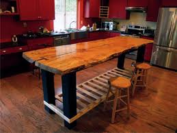 Handmade Custom Slab Island Table High Gloss Finishing Ideas Combined With Small Round Hardwood Sto Kitchen Island Table Portable Kitchen Island Kitchen Design