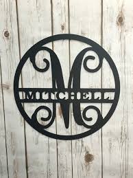 Circle Vine Monogram Initial And Family Name Personalized Metal Signs Vine Monogram Name Wall Art