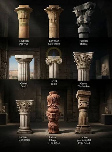 Ancient columns and monuments from Egypt, Greece, Persia, India, and Rome.  From the Egyptian obelisk to the Ashoka Pillar and the Corinthian column,  these forms were not only structural or decorative —