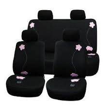 I Guess These Will Do For Now Floral Design Car Seat Covers Full Set Black With Pink Flower Embroidery Seat Covers Fabric Seat Seating