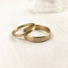 Solid 14k Gold Wedding Band Set His And Hers Gold Engagement Ring Set Minimalist Gold Jewelry Yellow Gold Band Gold Wedding Ring Gold Wedding Band Sets 14k Gold Wedding Band Brushed