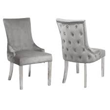 The base is made from stainless steel with. Pair Of Button Back Grey Velvet Dining Chairs Jade Boutique Furniture123