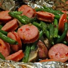Camp Recipe Smoked Sausage Potatoes Green Beans Recipes Food Campfire Food
