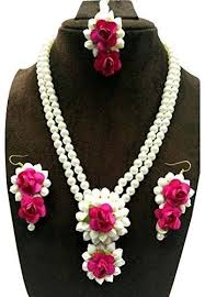 Buy Flower Gota Patti Jewelry Set With Earrings Maang Tika Buy Flower Gota Flower Jewellery For Mehndi Flower Jewellery For Haldi Wedding Flower Jewelry