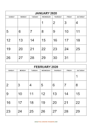 These free printable templates are available in microsoft word and excel. Monthly Calendar 2020 2 Months Per Page Vertical Free Calendar Template Com