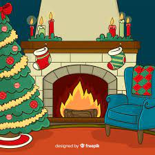 Calm and cozy christmas decorate with me! Free Vector Fireplace Scene Background