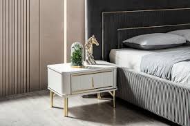 Bedside tables for grey room. Casa Padrino Luxury Solid Wood Bedroom Set Gray White Gold 1 Double Bed With Headboard 2 Bedside Tables Bedroom Furniture Luxury Collection
