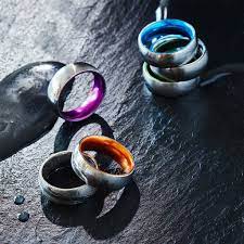 Embr Introducing The Damascus Steel Collection With 7 Resilient Colors Damascus Steel Ring Damascus Steel Blue Rings