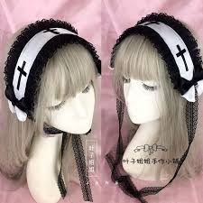 包邮叶子姐姐原创手作复古修女十字lolita黑白万圣节发带KC