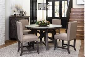 Hn home alden modern farmhouse round dining table. Jaxon Grey 5 Piece Round Extension Dining Set With Upholstered Chairs Living Spaces