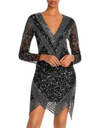 Aidan By Aidan Mattox Long Sleeve Beaded Cocktail Dress Bloomingdale S V Neck Long Sem Womens Cocktail Dresses Black Cocktail Dress Empire Waist Dress Casual