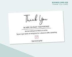 What a great way to express your gratitude and appreciation for all that they do for you and your business. Thank You For Your Purchase Instagram Business Card Size Order Package Insert 3 5 Inch X 2 Inch Business Thank You Cards Business Card Size Card Sizes