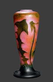 Daum Nancy Vase Circa 1900 Pink Glass With Orange And Green Overlay And Engraving Dandelion Decoration Signed Daum Nancy H 25 Cm Daum Nancy Daum Glass Art
