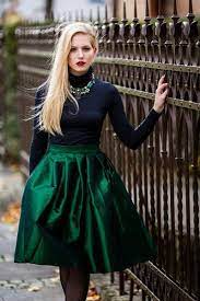 Look for pumps or boots with high heels, which will give your frame an amazing lift and stature with every step. Green Skirt Christmas Outfit Wedding Dress Tights With Skirt Outfit Skater Skirt Skirt Outfits Wedding Dress