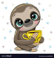 Cartoon Sloth With A Yellow Cup Coffee Vector Image On Vectorstock Cute Cartoon Wallpapers Sloth Cartoon Cute Cartoon Animals