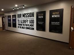 Church Mission And Values Display Church Lobby Design Church Lobby Youth Room Church