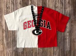 University Of Georgia 1 2 Lace Up Shirt Uga Gift Game Day Tube Top Tailgate Clothing Tailgate Tops Tailgate Outfit Uga Gameday Outfit College Shirts