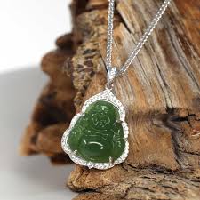 14k white gold and diamond small yin yang charm necklace. Baikalla Sterling Silver Genuine Nephrite Green Jade Small Buddha Pen