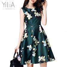 Shop our knee length floral print dresses or our knee length white dresses for a summer ready look. 2017 Summer Vintage Retro Long Floral Print Skater Dress Women Sleeveless Green Knee Length Elegant Party Dresses 50s 60s