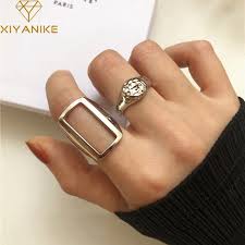 Xiyanike 925 Sterling Silver Ins Hollow Rectangular Ring Irregular Plane  Exaggerated Opening Personality Fashion Ring - Rings - AliExpress