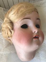 Antique Bisque Doll Head Big Marked Made in Germany With Wig Open Mouth  Broken Teeth No Eyes Hand Painted Creepy Cute Decor