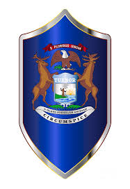 michigan state flag on a crusader style shield digital art by bigalbaloo stock michigan state flag on a crusader style shield by bigalbaloo stock