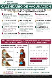 Los padres/guardianes pueden programar las . Secretaria De Bienestar Queretaro Calendario De Vacunacion Del 16 Al 27 De Agosto En El Calendario Encontraras Las Fechas Donde Se Realizara La Jornadadevacunacion En El Estado De Queretaro No Olvides