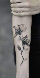 Watercolor Black Magnolia Forearm Tattoo Ideas For Women Www Mybodiart Com Tattoos Delicate Flower Tattoo Forearm Tattoo Women Flower Wrist Tattoos