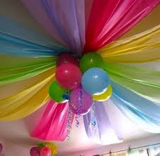 Birthday Party Decor Take Diffrent Color Table Cloths And Tape Them To To Ceiling Like That Then Tie 3 Diffr Unicorn Party Party Decorations Birthday Parties